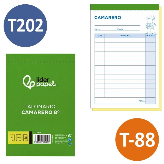 Comprar Talonario Camarero T202, original y Copia 8º, 105x155