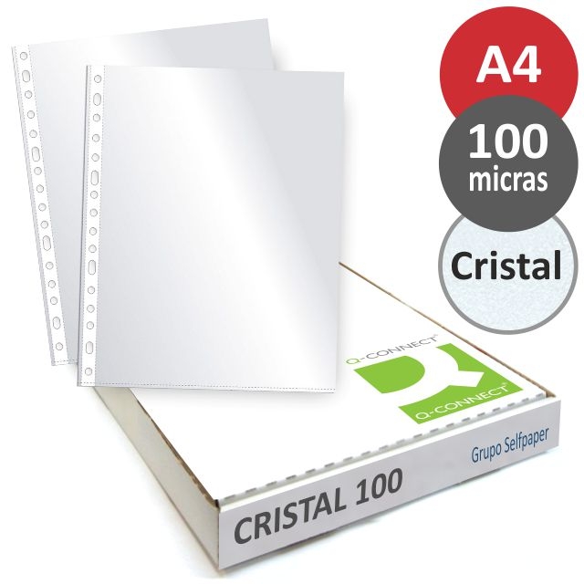 Funda Multitaladro Q-Connect DIN A4 50 MC Cristal Caja 100 (63398)