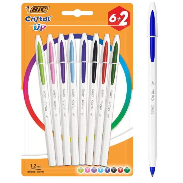 Bolígrafos Bic Cristal UP Colores Pack 6+2 Gratis