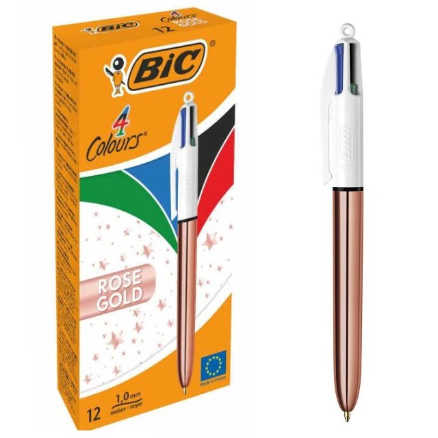 Bolígrafo Bic 4 Colores Shine Rosa metalizado