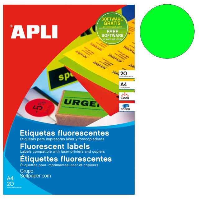 etiquetas apli 02869 circulos verde fluorescente