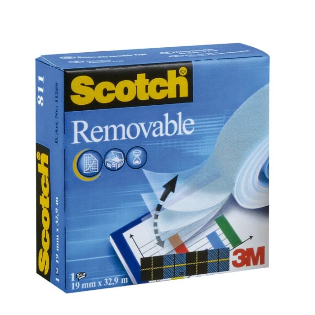 Cinta adhesiva celo scotch Removible 811, 19 mm x 33 mts