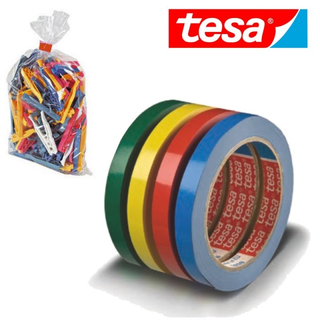 TYM 44120 Cinta Adhesiva de PVC de Colores Especial Cierra Bolsas 9,12,19  mm x 66 m - Trayma