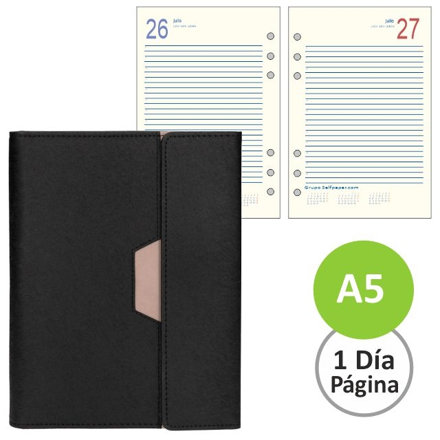 agenda liderpapel nero recargable con anillas