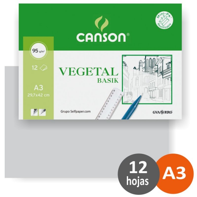 Papel Vegetal Din A3 Pte.12 hojas Canson 90/95 Gramos