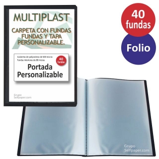 Carpeta con 40 Fundas Folio, Multiplast, tapas traslucidas