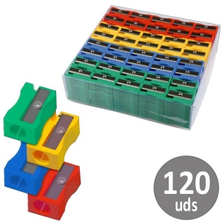 Caja 120 sacapuntas plstico econmicos colores  80664