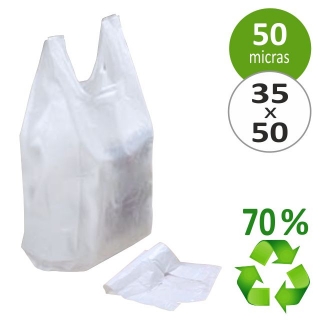 Bolsas plástico asas medianas camiseta 35x50, 70% reciclada