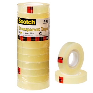 Cinta Adhesiva Scotch 550, 12mm x 33m ,Torre 12 rollos