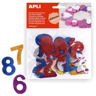 Números de goma eva adhesivos con purpurina, Apli