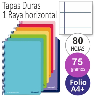 Cuadernos Enri 1 raya horizontal, tapas de plástico 90 grs