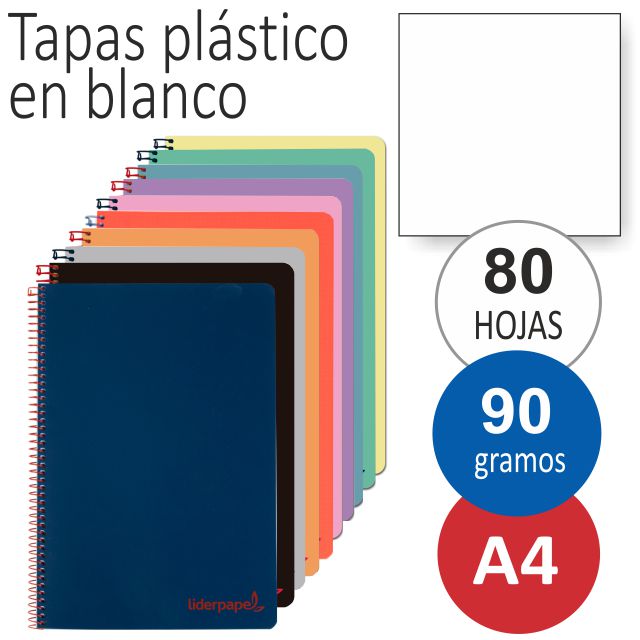 Libreta cuaderno tapas de plástico, hojas en blanco A4 90 gr