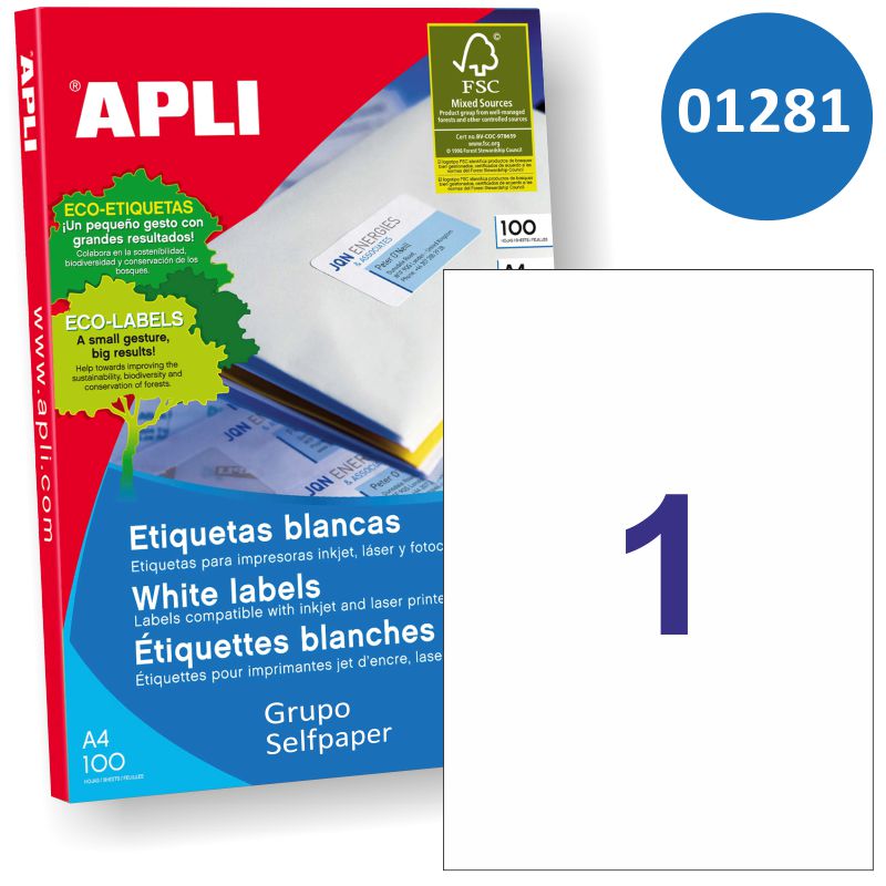 Etiquetas Apli Din A4 - 1281 - papel adhesivo impresora
