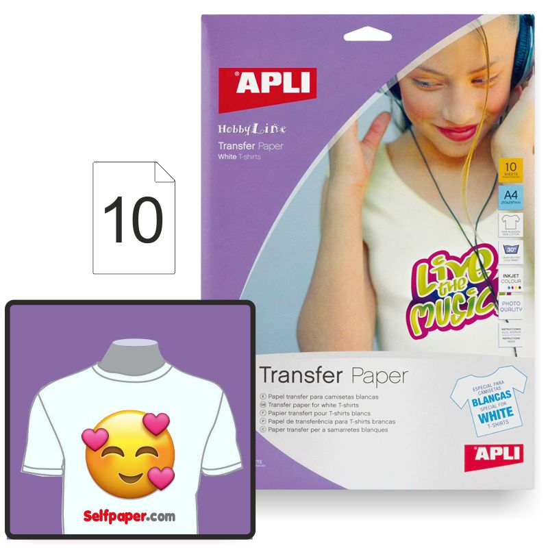 Pte 5 hojas Apli transfer para camisetas de colores