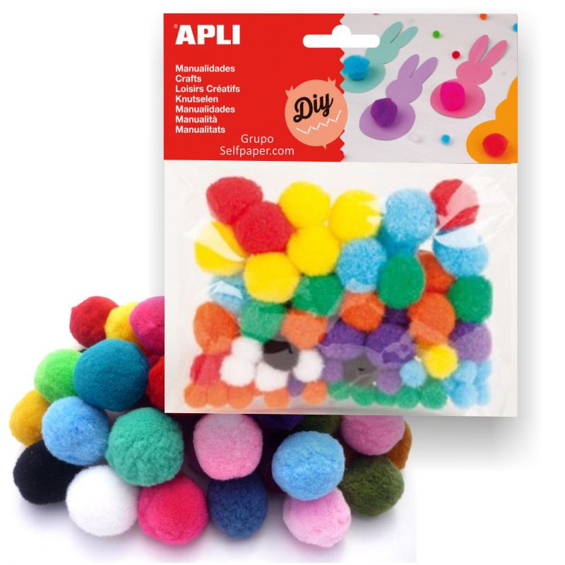 APLI 13061. Pompones para manualidades de colores y tamaños surtidos (78  und.)